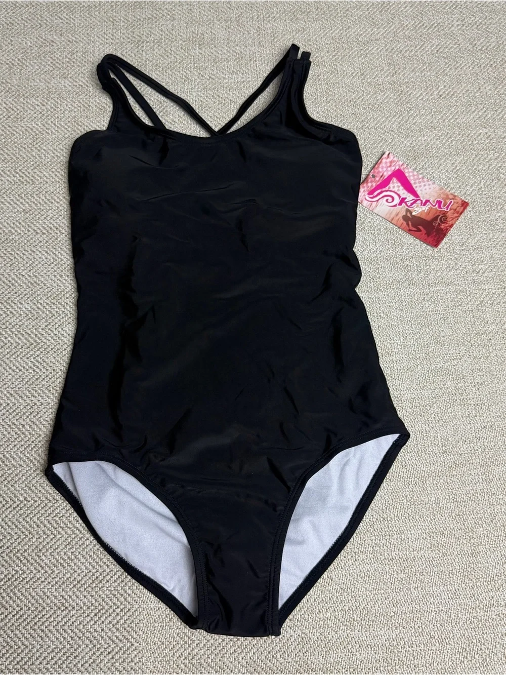 New Kanu Girls' Black Crisscross Back One-Piece Swimsuit size 16